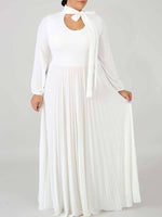Solid Tied-Neck Pleated Dress