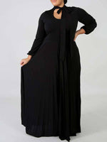 Solid Tied-Neck Pleated Dress