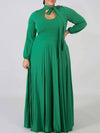 Solid Tied-Neck Pleated Dress