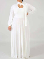 Solid Tied-Neck Pleated Dress