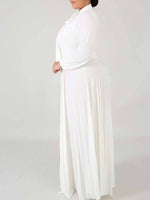 Solid Tied-Neck Pleated Dress