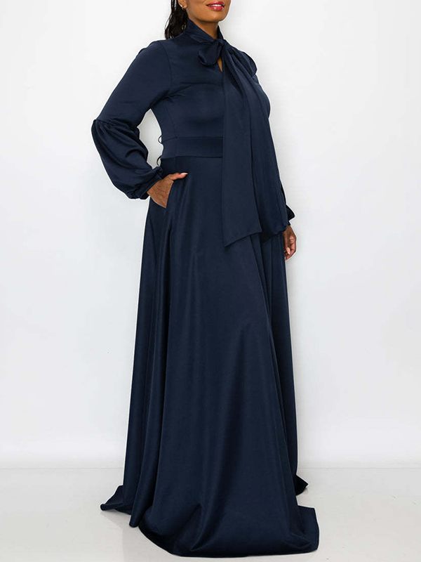 Solid Tied-Neck Maxi Dress
