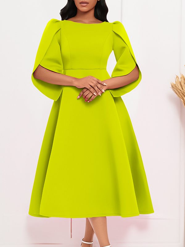 Solid Asymmetric-Sleeve Dress