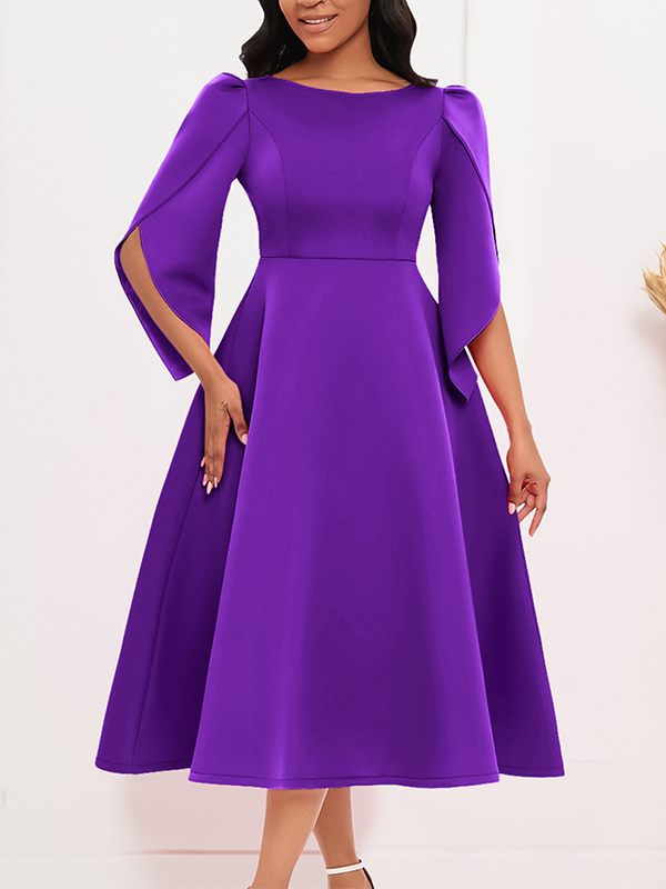 Solid Asymmetric-Sleeve Dress