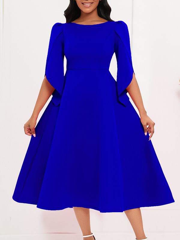 Solid Asymmetric-Sleeve Dress