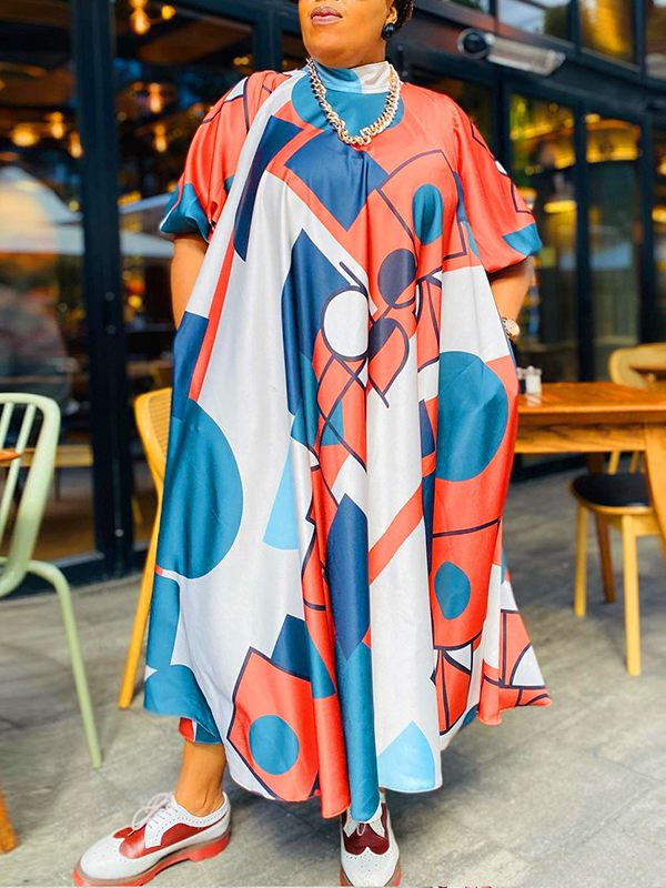 Printed Mock-Neck Dress