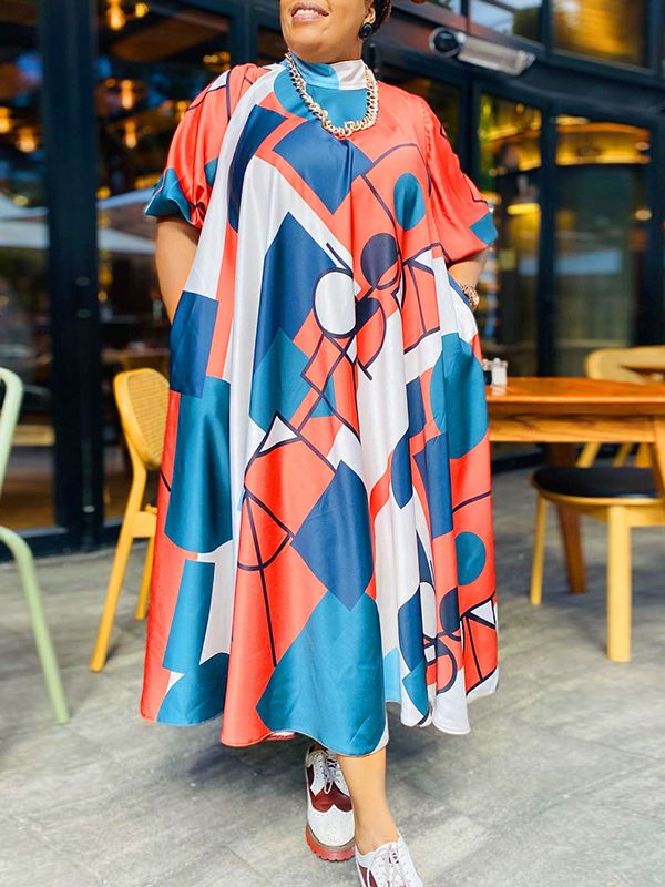 Printed Mock-Neck Dress