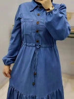 Drawstring Denim Shirt Dress