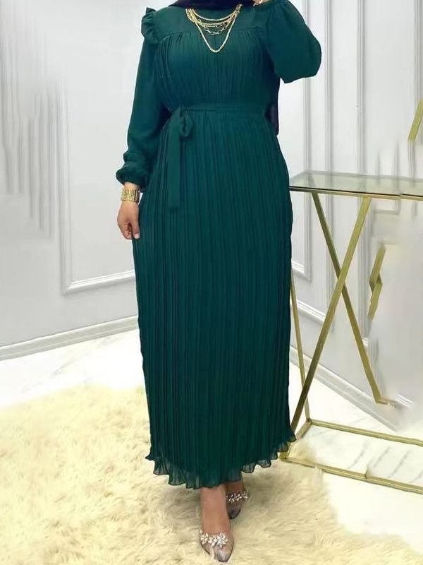 Solid Tied Pleated Dress