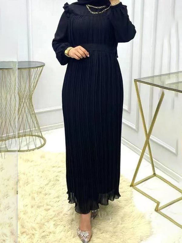 Solid Tied Pleated Dress