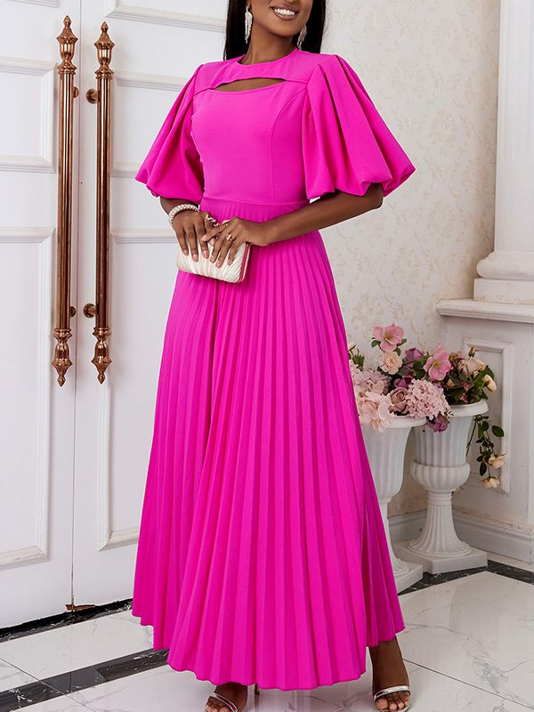 Puff-Sleeve Pleated Dress