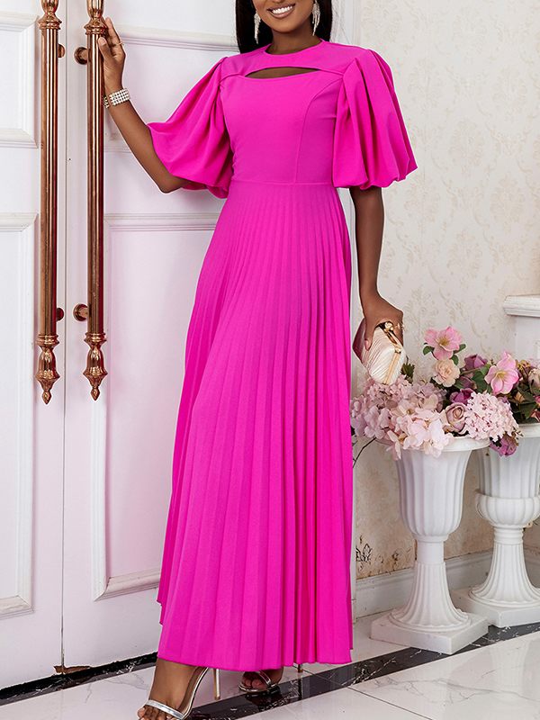 Puff-Sleeve Pleated Dress