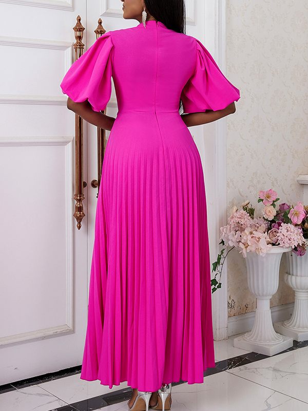 Puff-Sleeve Pleated Dress