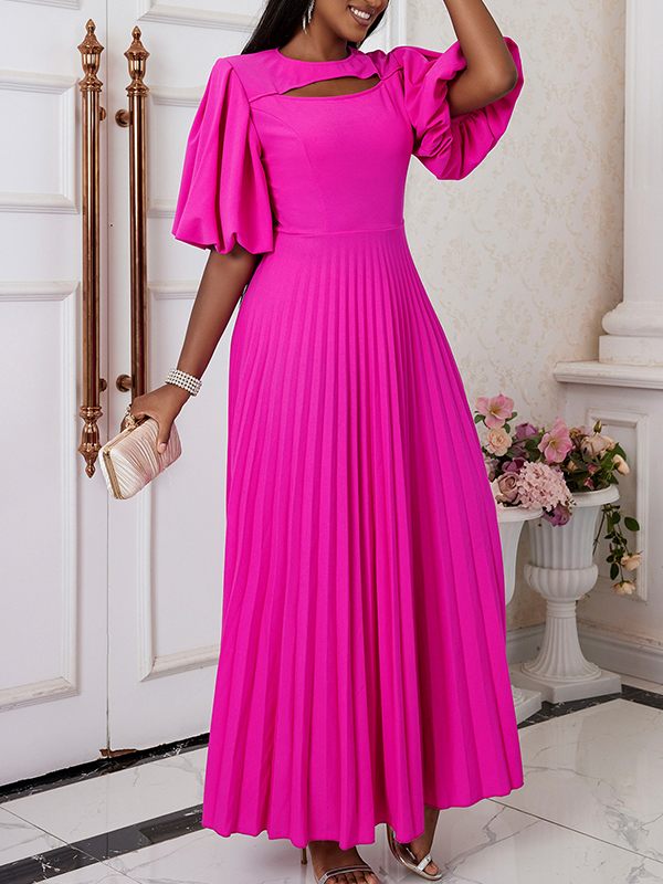 Puff-Sleeve Pleated Dress