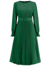 Solid Belted Pleated Dress