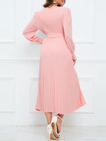 Solid Belted Pleated Dress