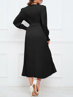 Solid Belted Pleated Dress