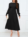Solid Belted Pleated Dress