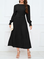 Solid Belted Pleated Dress