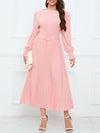 Solid Belted Pleated Dress