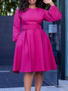 Solid Round-Neck Belted Dress