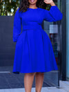 Solid Round-Neck Belted Dress