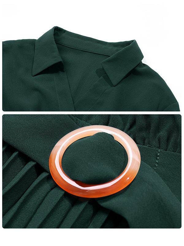 Solid Belted Pleated Dress