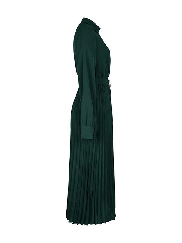 Solid Belted Pleated Dress