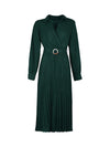 Solid Belted Pleated Dress
