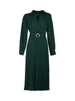 Solid Belted Pleated Dress