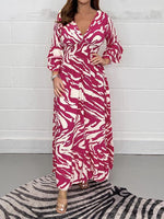 Printed V-Neck Ruffle Dress