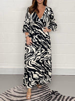Printed V-Neck Ruffle Dress