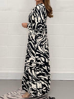 Printed V-Neck Ruffle Dress