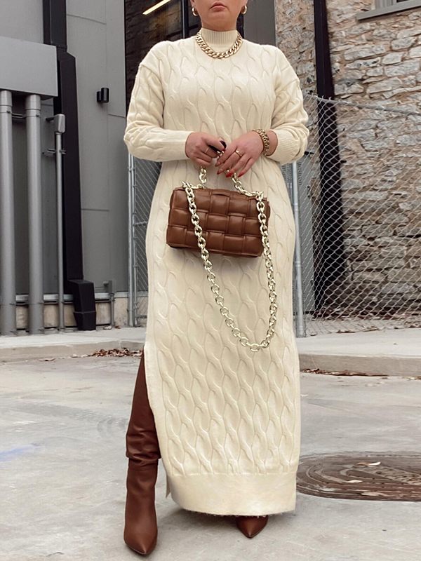 Cable Knit Slit Dress