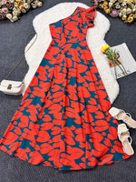 Printed One-Shoulder Slit Dress