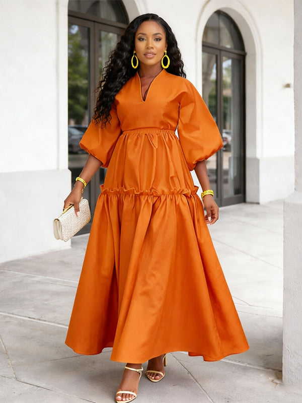 Solid V-Neck Maxi Dress