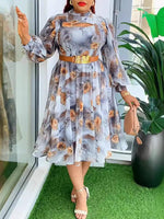 Printed Cutout Belted Dress