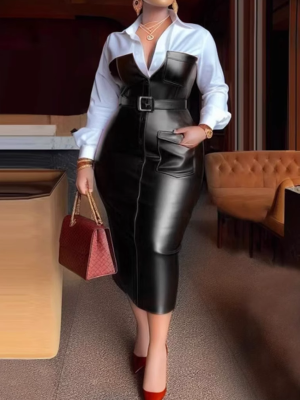 Beautiedoll Faux Leather Combo Dress