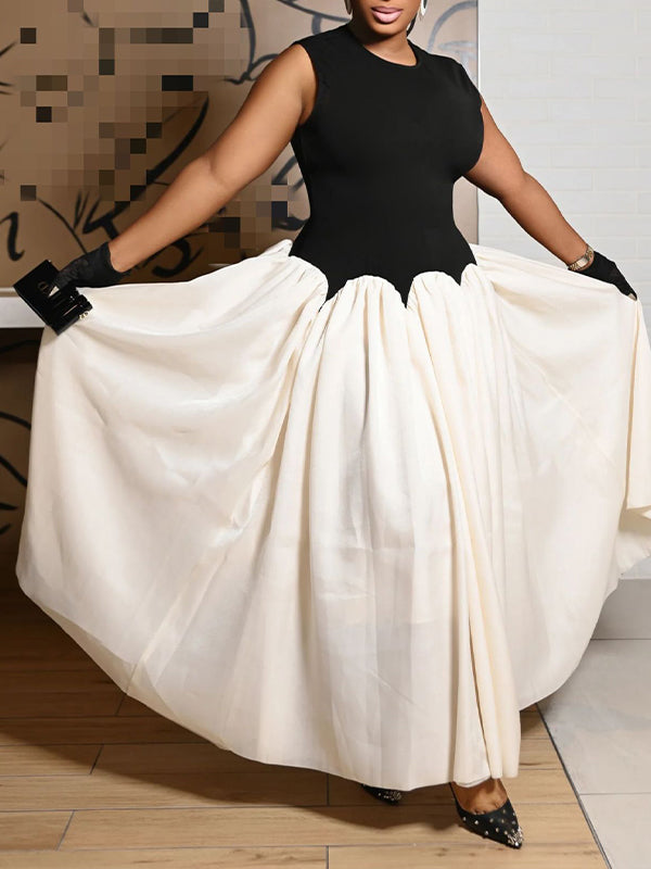 Two-Tone Combo Sleeveless Dress