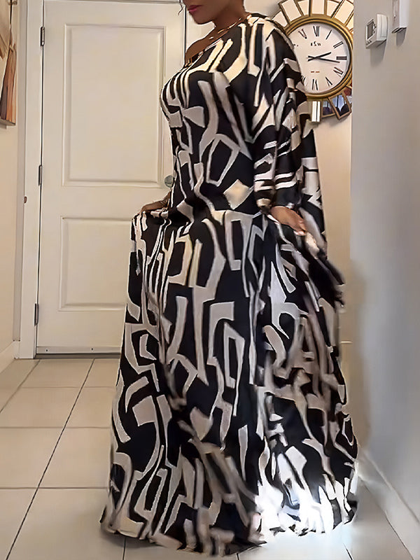 Printed Boat-Neck Maxi Dress