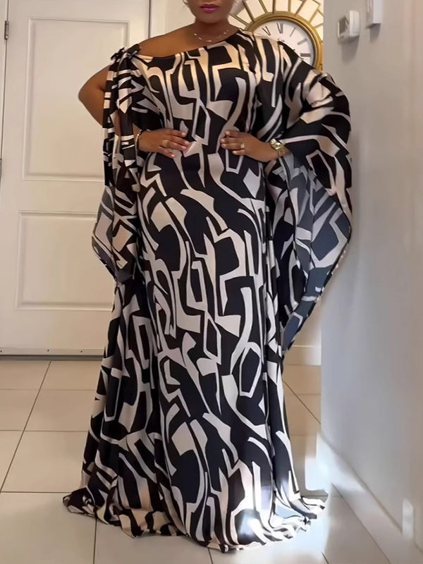 Printed Boat-Neck Maxi Dress
