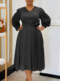 V-Neck Pleated Dress