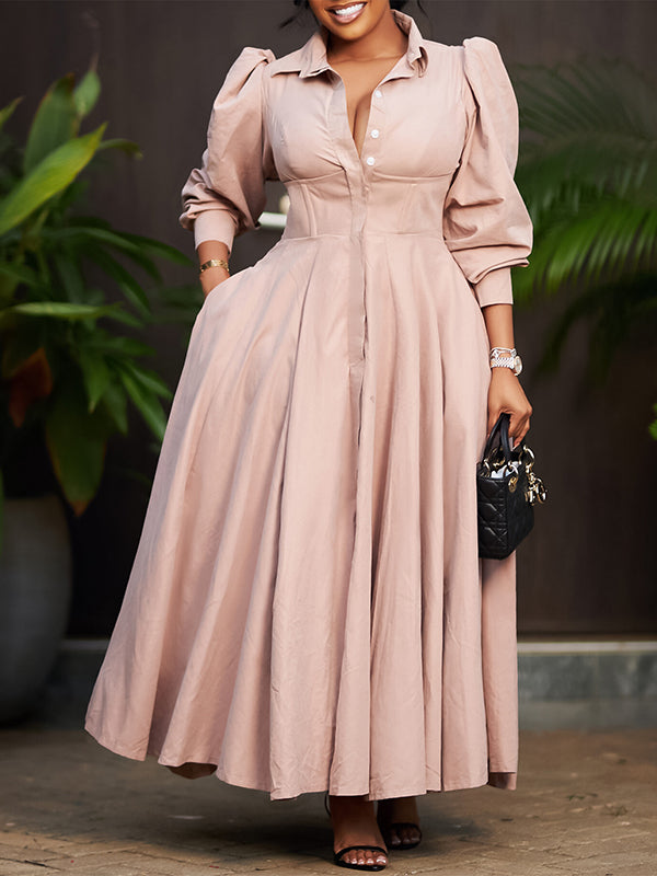 Solid Button-Front Shirt Dress