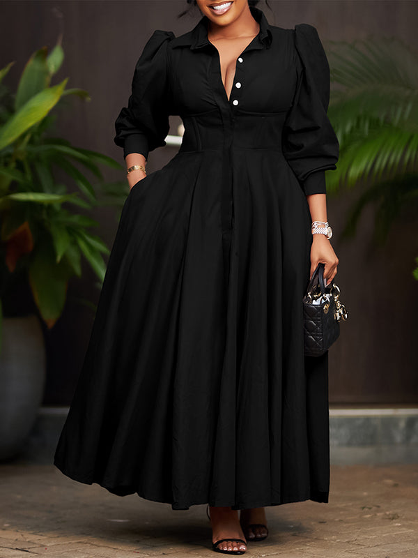 Solid Button-Front Shirt Dress