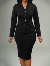Solid Blazer & Skirt Set