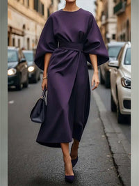 Solid Cinched-Waist Midi Dress