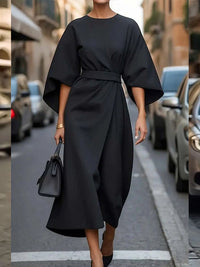 Solid Cinched-Waist Midi Dress