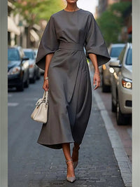 Solid Cinched-Waist Midi Dress