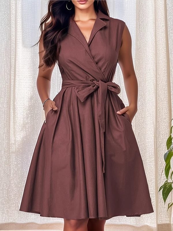 Tied Sleeveless Shirt Dress