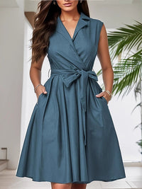 Tied Sleeveless Shirt Dress